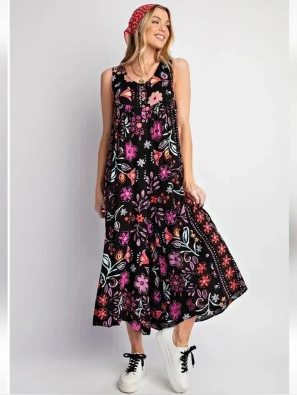 Easel Black Floral Wide Leg Jumpsuit